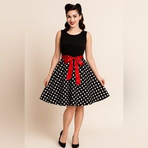 R&K black and white polka dot fit n’ flare dress. Pinup rockabilly